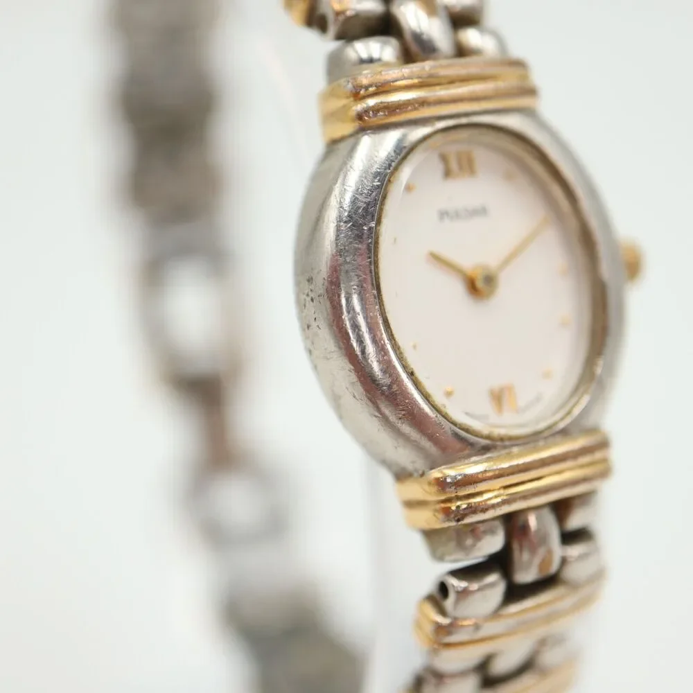 Vintage Pulsar Women Watch 19mm Oval Two Tone Stainless Steel Bracelet V700-X077